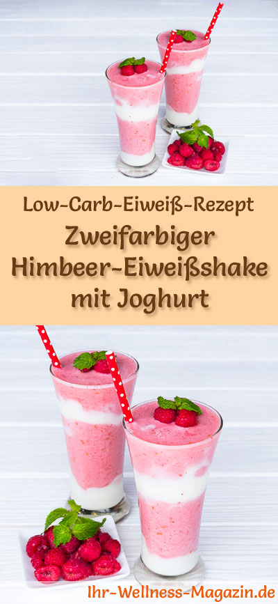 Zweifarbiger Himbeer Eiweißshake mit Joghurt Low Carb Eiweiß Diät Rezept