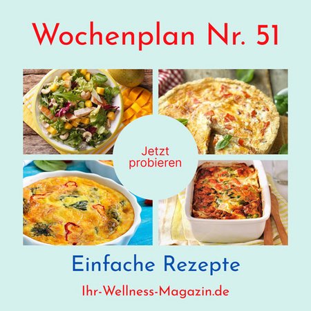 Wochenplan Nr. 51: Rezepte für Zucchini-Pommes, Blumenkohlsuppe, Lachs-Gemüse-Auflauf ...