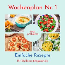 Wochenplan Nr. 1 mit Rezepten für Gemüse-Omelett, Pizza, Brokkoli-Auflauf, Pfifferlingsuppe …