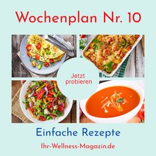 Wochenplan Nr. 10 mit Rezepten für Schaschlik, Pizza, Gemüse-Omelett …