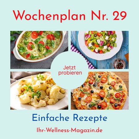 Wochenplan Nr. 29: Rezepte für Tomate-Mozzarella-Waffeln, Gemüse-Auflauf, Griechischer Salat ...