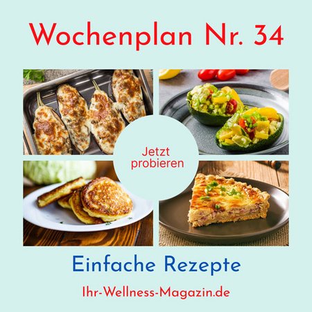 Wochenplan Nr. 34: Rezepte für Weißkohl-Pancakes, Käse-Schinken-Quiche, Schinken-Muffins ...