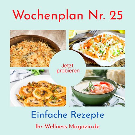 Wochenplan Nr. 25 mit Rezepten für Champignon-Pancakes, Zucchini-Muffins, Krautsalat ...