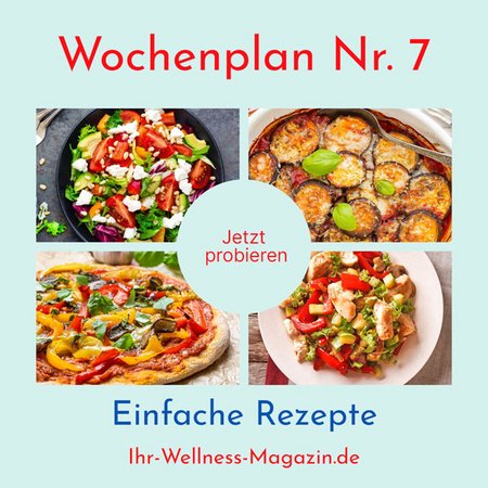 Wochenplan Nr. 7 mit Rezepten für Gefüllte Paprika, Pizza, Hühnchen mit Gemüse …