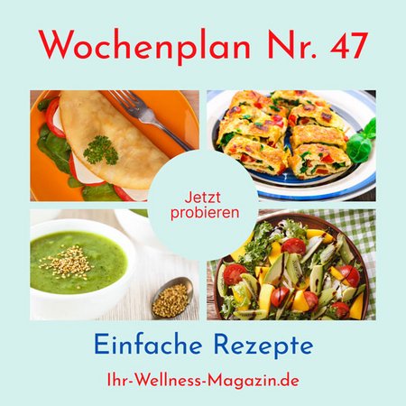 Wochenplan Nr. 47: Rezepte für Zucchinisuppe, Paprika-Frittata, Pfannkuchen Tomate-Mozzarella ...