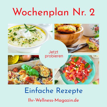 Wochenplan Nr. 2 mit Rezepten für Ratatouille-Auflauf, Melonensalat, Gefüllte Paprika …