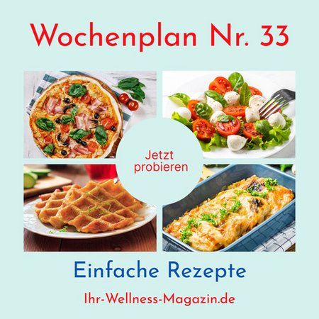 Wochenplan Nr. 33: Rezepte für Zucchini-Käse-Waffeln, Hackfleisch-Auflauf, Möhrencremesuppe ...