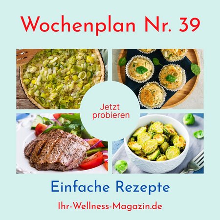 Wochenplan Nr. 39: Rezepte für Salami-Pizza, Rindersteak, Lauch-Quiche, gemischter Salat ...