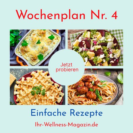 Wochenplan Nr. 4 mit Rezepten für Gemüse-Frittata, Rote-Bete-Salat, Kichererbsen-Spaghetti mit Hackbällchen