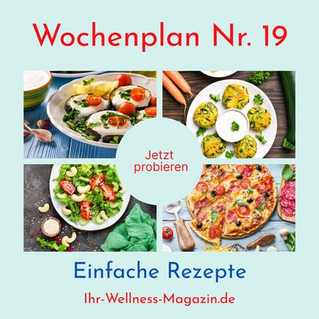 Wochenplan Nr. 19 mit Rezepten für gebratene Auberginen, Frittata, Salami-Schinken-Pizza ...