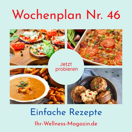 Wochenplan Nr. 46: Rezepte für Auberginen-Mini-Pizzas, Pfifferlingsuppe, Kräuter-Omelett ...