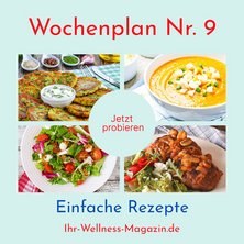 Wochenplan Nr. 9 mit Rezepten für Zucchini-Nudeln, Hacksteak, Schinken-Auflauf …