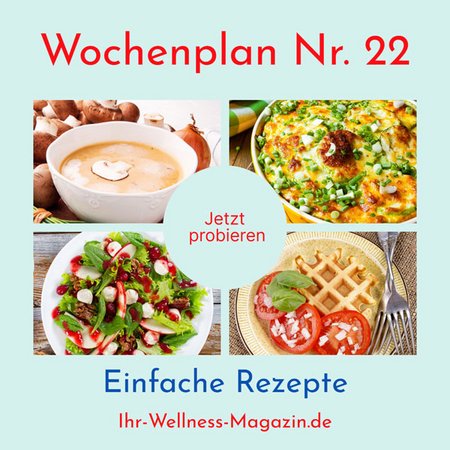 Wochenplan Nr. 22 mit Rezepten für Fleischspieße, Champignonsuppe, herzhafte Waffeln ...