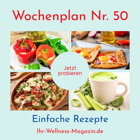 Wochenplan Nr. 50: Rezepte für Paprika mit Käsefüllung, Pizza mit Lachs, Sellerie-Cremesuppe ...